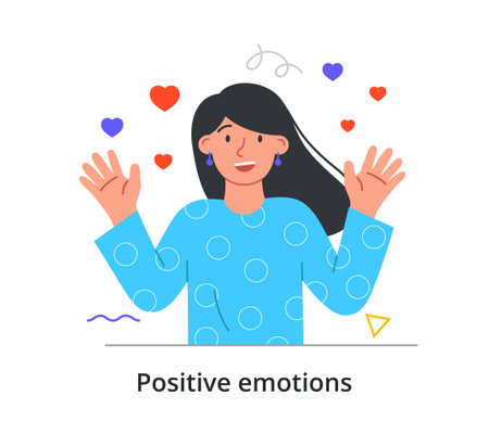 Smiling female character in love is waving with two hands on white backgroundのイラスト素材