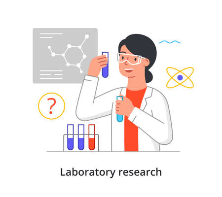 Young female scientist is conducting medical laboratory research on white backgroundのイラスト素材