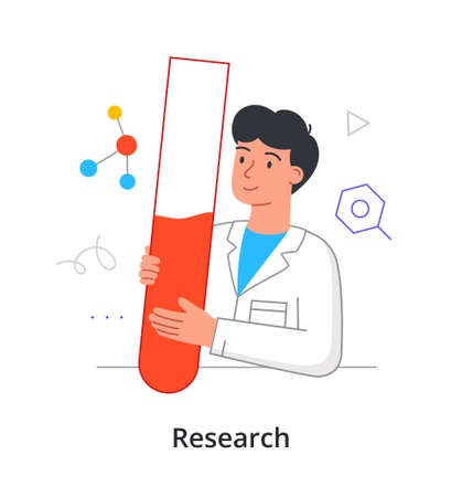 Cheerful male scientist is working on medical researches in laboratory on white backgroundのイラスト素材