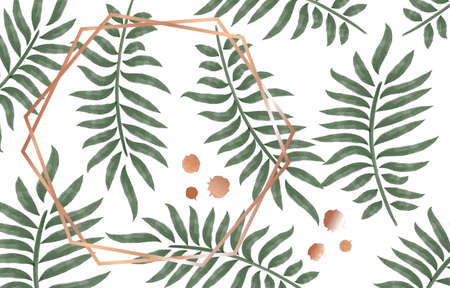 Luxury golden leaf art deco wallpaper on white backgroundの写真素材