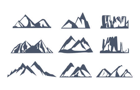 Set with different mountain silhouette on white backgroundのイラスト素材