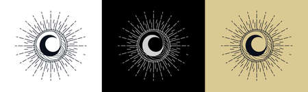 Set of linear mystic moon icon on colorful backgroundのイラスト素材