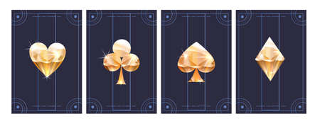 Set of poker cards in metallic black and gold texture shining colorsのイラスト素材