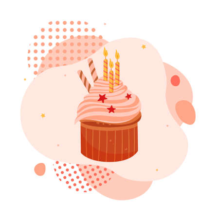 Tasty cupcake, candle, valentine s day liquid bacdge icon on white backgroundのイラスト素材
