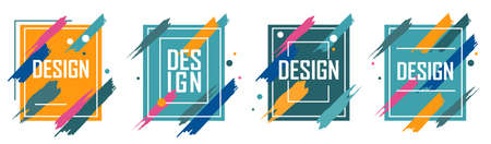 Set of colorful abstract minimalistic stylish geometry with brush strokes and colored frameのイラスト素材