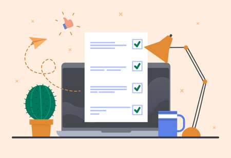 Online test with checklist on documentのイラスト素材