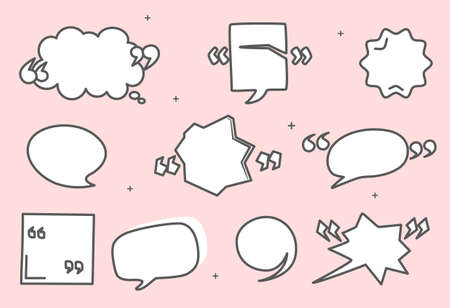 Set of empty comic speech bubbles with halftone shadows on pink backgroundのイラスト素材