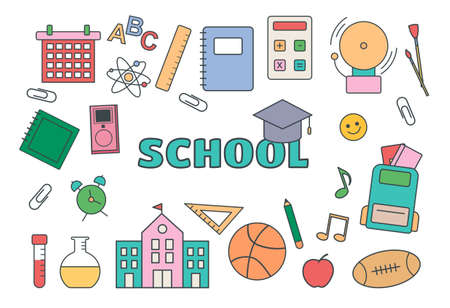 Set of essential school elements on white backgroundのイラスト素材