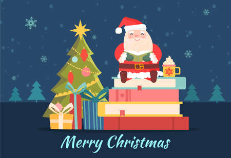 Santa claus sit on booksのイラスト素材