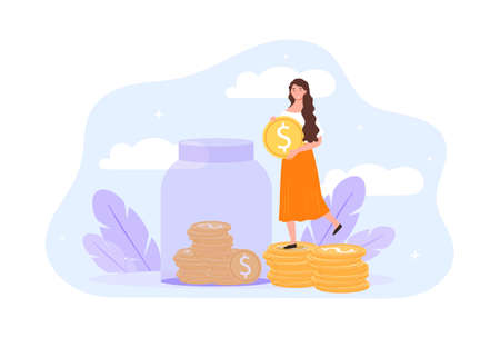 Female collect moneyのイラスト素材