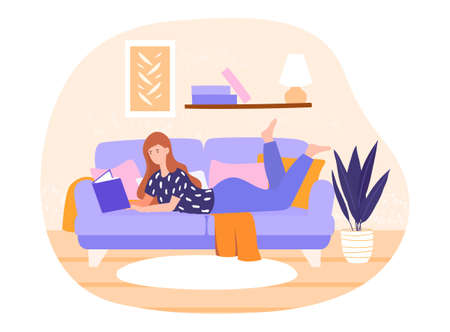 Woman reading at homeのイラスト素材