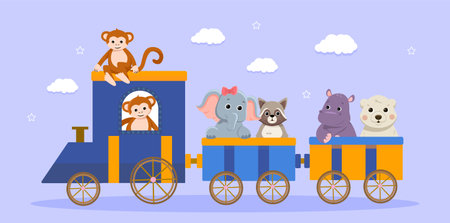 Animals in trainのイラスト素材