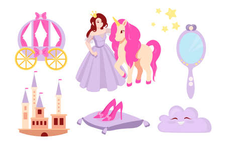 Set of beautiful little princessのイラスト素材