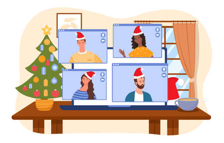 Online meeting on Christmas weekendのイラスト素材