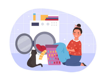 Kid doing houseworkのイラスト素材