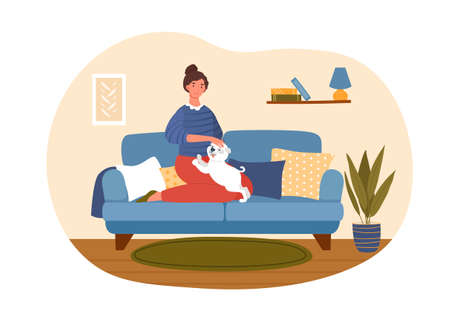 Woman with dog conceptのイラスト素材