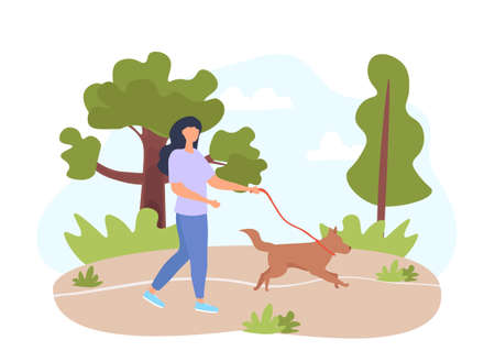Woman walking dogのイラスト素材