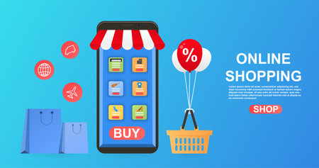 Shopping on Mobile Applicationのイラスト素材