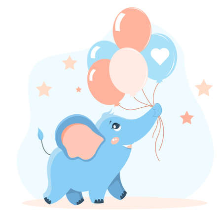 Baby elephant with balloonsのイラスト素材