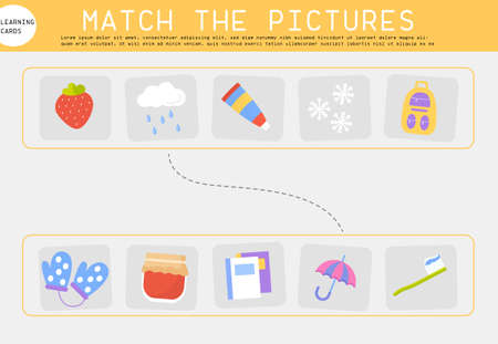 Matching pictures worksheet game for children education on grey backgroundのイラスト素材