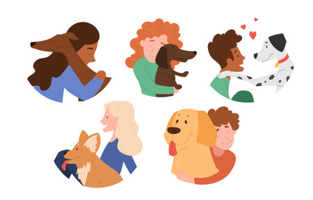 Kids petting dogsのイラスト素材