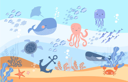 Sea world dwellers conceptのイラスト素材