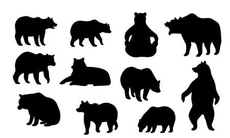 Collection of bear silhouettes in various posesのイラスト素材