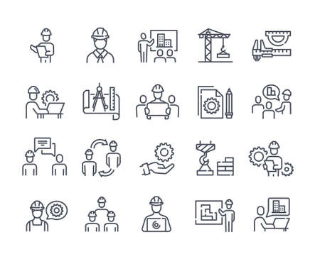 Set of icons with engineers and buildersのイラスト素材