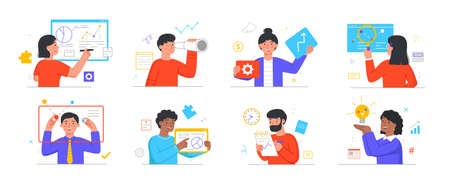 Collection of employees working on projectのイラスト素材