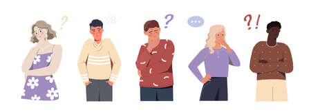Set of confused people of different genders and agesのイラスト素材