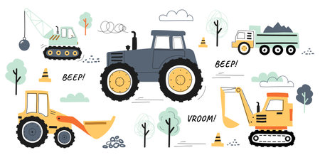 Collection of machines for constructionのイラスト素材