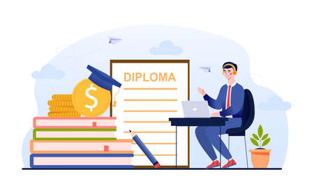 Student graduate from institute. Remote educationのイラスト素材