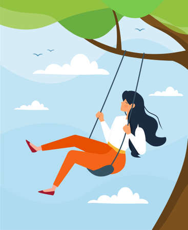 Woman swing on a swing. Personal space and time.のイラスト素材