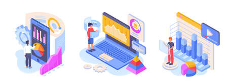 Collection of employees analyzing dataのイラスト素材
