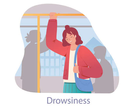 Tired character on bus conceptのイラスト素材