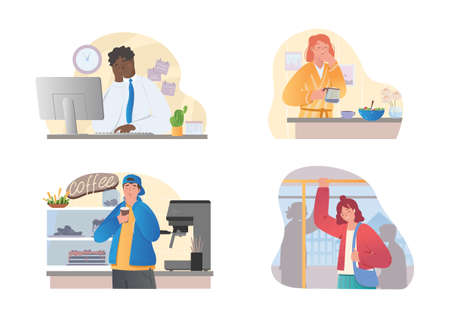 Collection of sleepy people in various situationsのイラスト素材