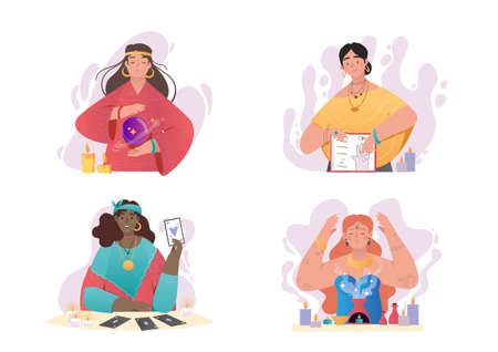 Collection of female characters predicting fateのイラスト素材