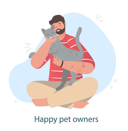 Man hugs his cat conceptのイラスト素材