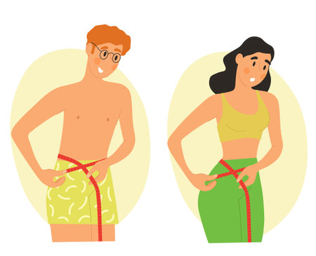 People measure their waist with tape conceptのイラスト素材