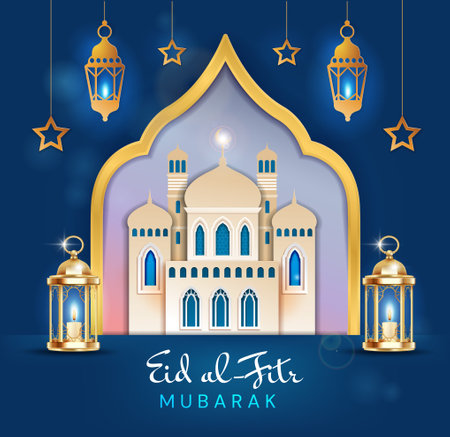 Ramadan kareem postcard on dark blue backgroundのイラスト素材
