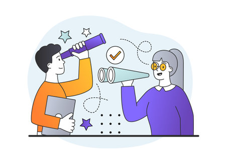 Man and woman standing with binoculars in their handsのイラスト素材
