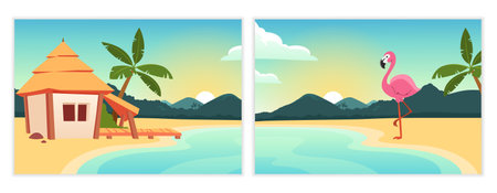Flamengo stands near house in tropicsのイラスト素材