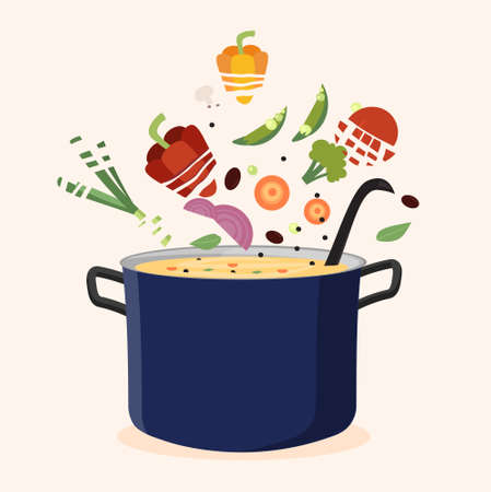 Soup cooked in stainless steel potsのイラスト素材
