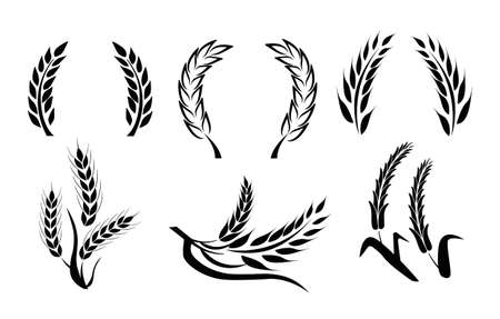Wheat black and white wreathsのイラスト素材