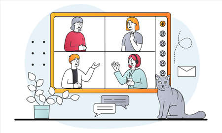 Online meeting via videoのイラスト素材