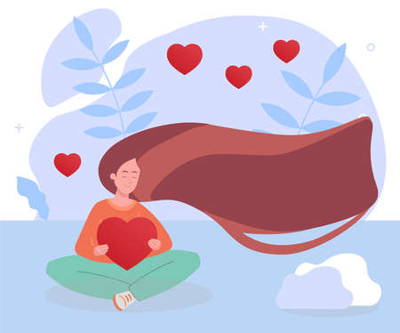 Woman hugs big heartのイラスト素材
