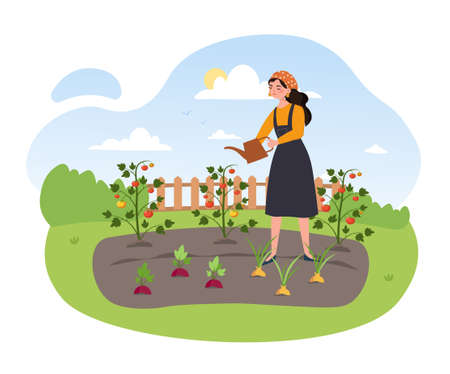 Woman watering garden conceptのイラスト素材