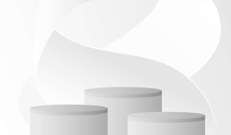Pedestal podium with white paper swirl flow on the background.のイラスト素材