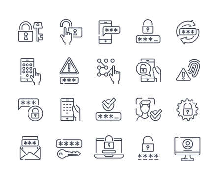 Set of essential linear password related icons on white backgroundのイラスト素材