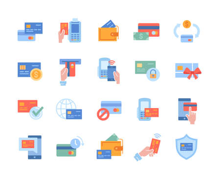 Set of modern credit card payment related colorful icons on white backgroundのイラスト素材